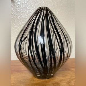 Hand Blown Clear Glass Art Decor with Black Stripes/dripping
